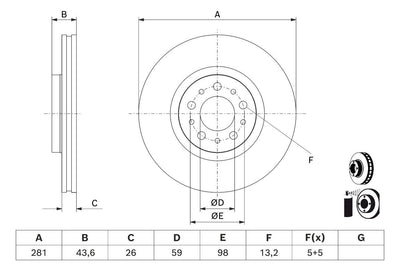 Bosch 0986479J45 Brake Disc Front Air Grooved Coated (Fiat Egea 20 -1.0 Gasoline 1.6 Diesel ) — Brake Rotors & Drums