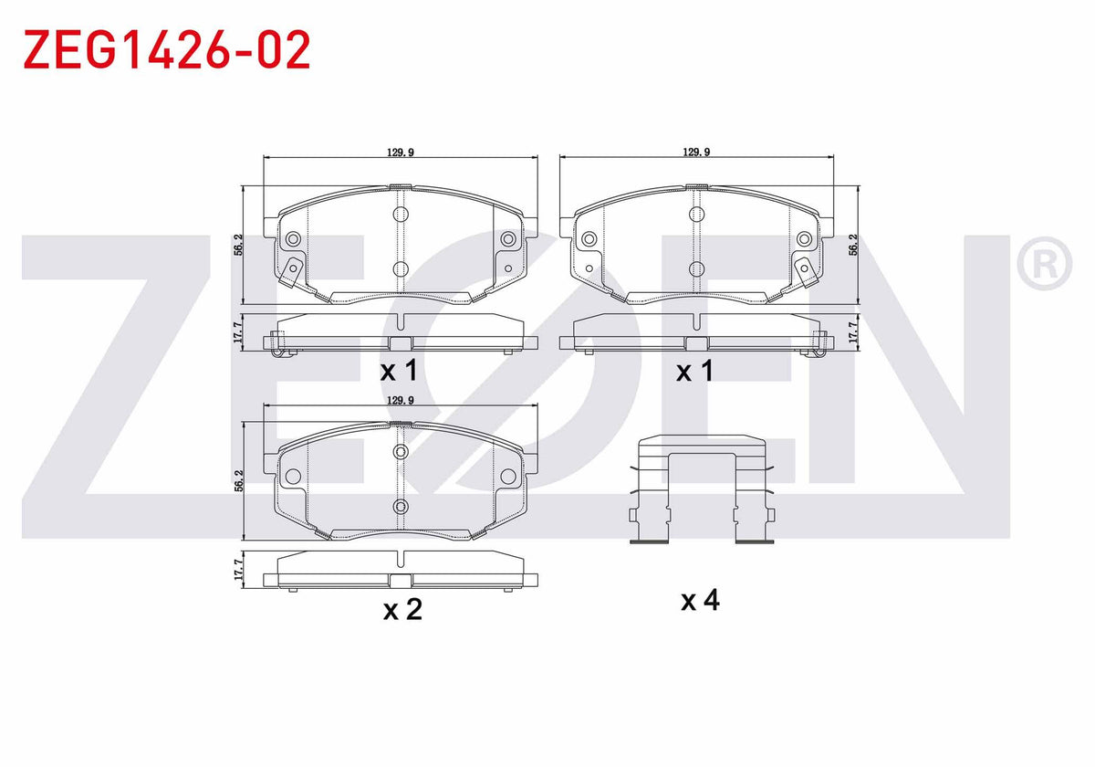 Zegen ZEG1426-02 Brake Pad Front with Wear Indicator Hyundai Ix35 (Lm) 2.0 CRDi 4X4 18 Rim 2010 — Brake Pads
