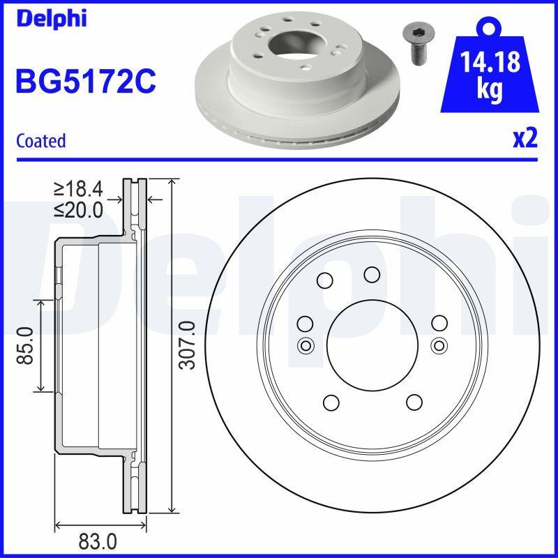 Delphi BG5172C Brake Disc (Twin Pack)-Painted, Drilled — Brake Rotors & Drums