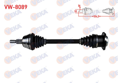 Veka VW-8089 Complete Axle Left Front Volkswagen Golf IV (1J1) 1.6i A-T Length 554,5mm 1997-2005 — Axles, CV Joints & Boots
