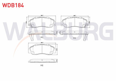 WALBURG WDB184 Brake Pad Front with Wear Indicator Honda Accord IV-V-VI 1.6i 2.0i 16V 1990-1993-1997 / Accord VI — Brake Pads