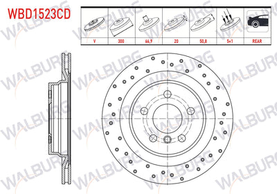 WALBURG WBD1523CD Brake Disc Rear Air Coated Performance Drilled 5 Bjn 300X20x66,9X50 — Brake Rotors & Drums
