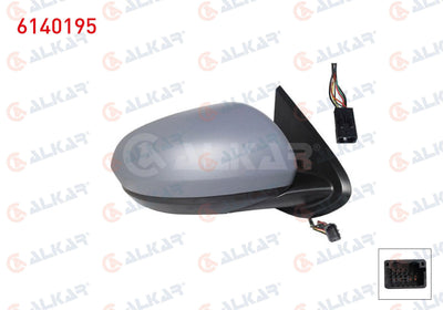 Alkar 6140195 Outer Rear View Mirror Right Electric Heated Primed with Sensor 7 Pin Dacia Duster 2017 — Mirrors