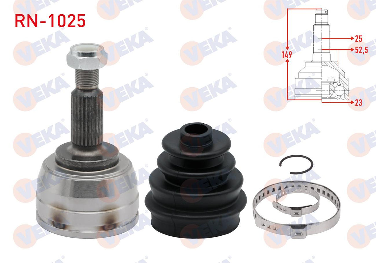 Veka RN-1025 CV Joint Left-Right Front Outer Dacia Dokker 1.5 dCi 25X23x52,5 Length 149mm 2012 — Axles, CV Joints & Boots