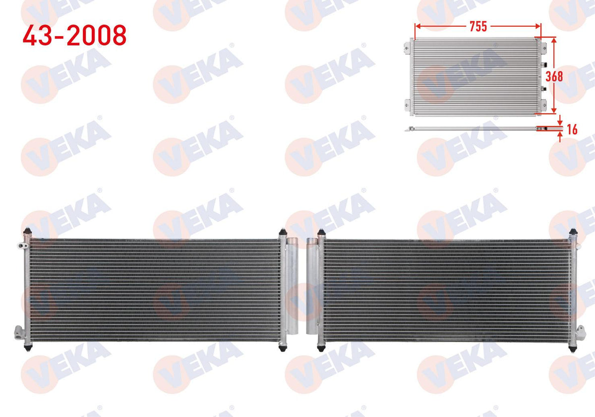 Veka 43-2008 A/C Condenser Honda Jazz 1.4 Large A/C 2002-2008 — Condensers & Evaporators
