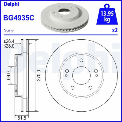 Delphi BG4935C Brake Disc Front Mitsubishi L200 2005- 270×5