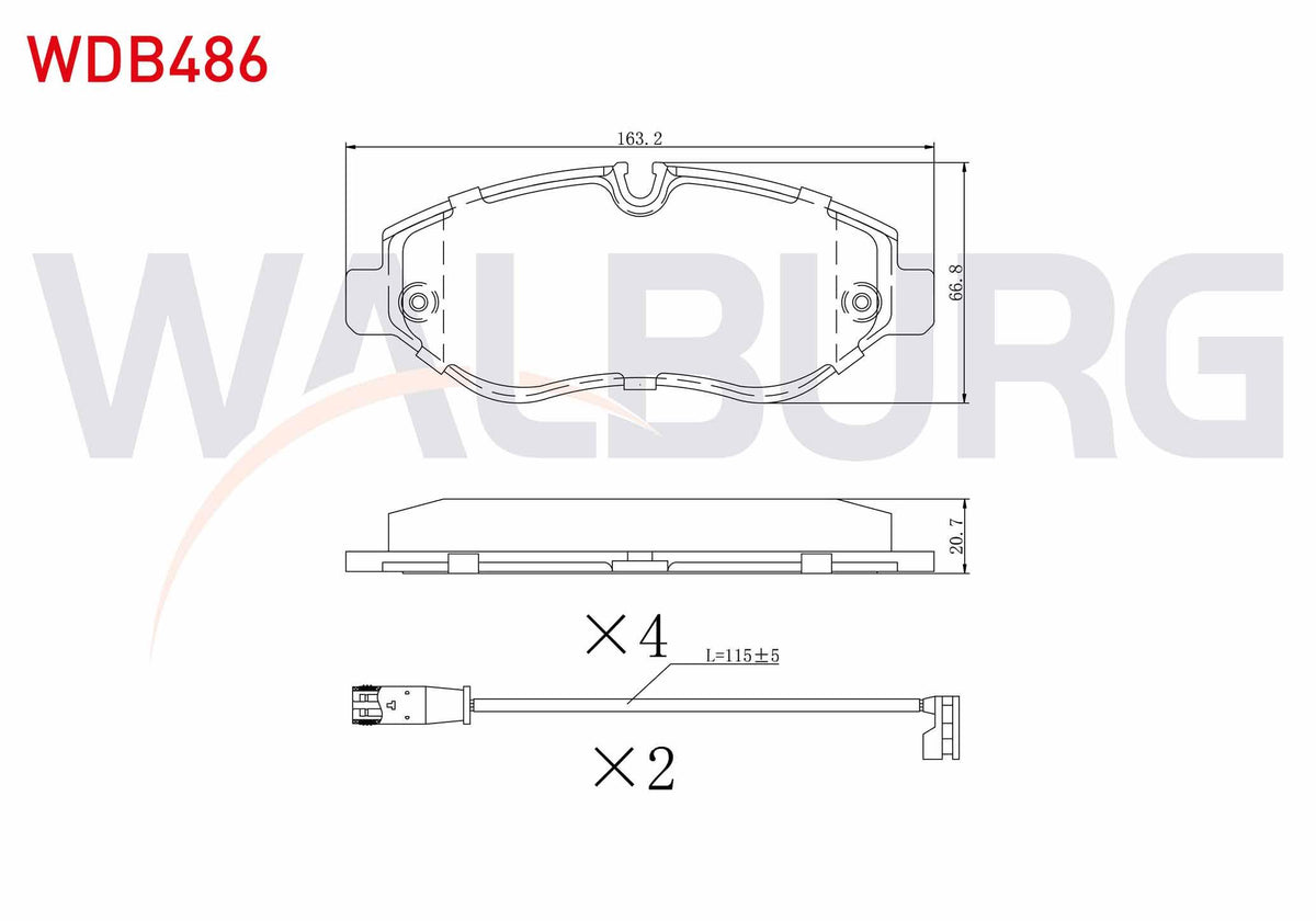 WALBURG WDB486 Brake Pad Front with Connector Mercedes Sprinter 3 — Brake Pads