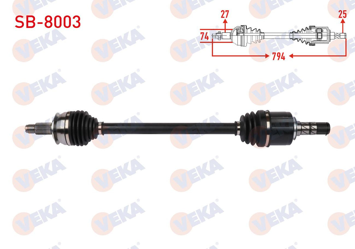Veka SB-8003 Complete Axle Left-Right Front Length 794mm 8 Mısketlı Subaru Forester 2.0 2008-2013 — Axles, CV Joints & Boots