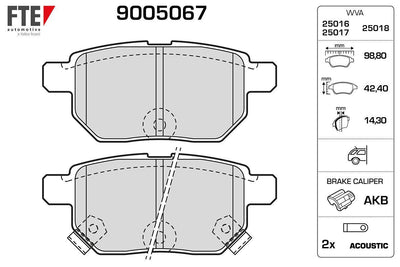 Fte 9005067 Rear Brake Pad Toyota Corolla Auris 2007- Yaris 1.0 1.3 2005- Verso 2009- — Brake Pads