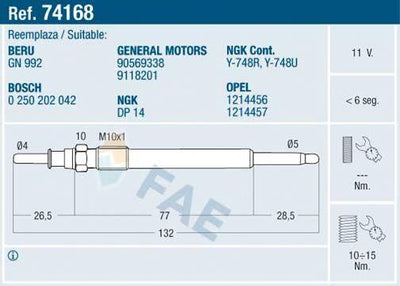 FAE 74168 Glow Plug Astra G / Vectra B X20tl-X22dth — Coils & Plugs