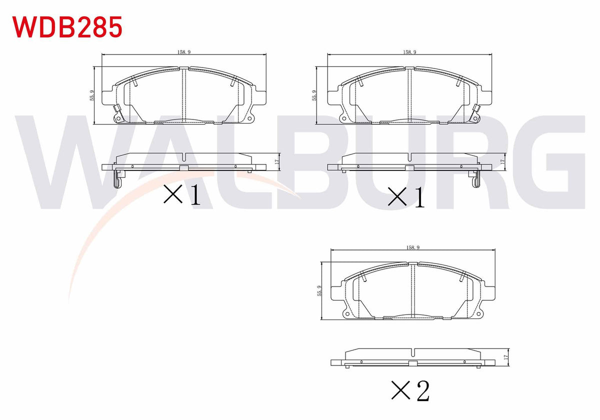 WALBURG WDB285 Brake Pad Front with Wear Indicator Nissan X-Trail (T30) 2.0i 2001-2007 / X-Trail (T30) 2.5i 2001 — Brake Pads