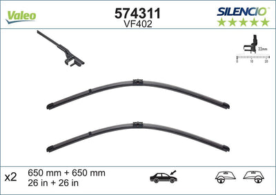 Valeo 574311 Wiper Blade Front Set Mercedes E Series W211 2002 / Touareg / Cayenne 650 mm — Wipers
