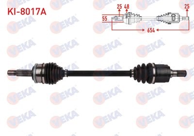 Veka KI-8017A Complete Axle Left Front with ABS 48 Outer Length 654mm Kia Rio III (Ub) 1.2 Cvvt 20 — Axles, CV Joints & Boots