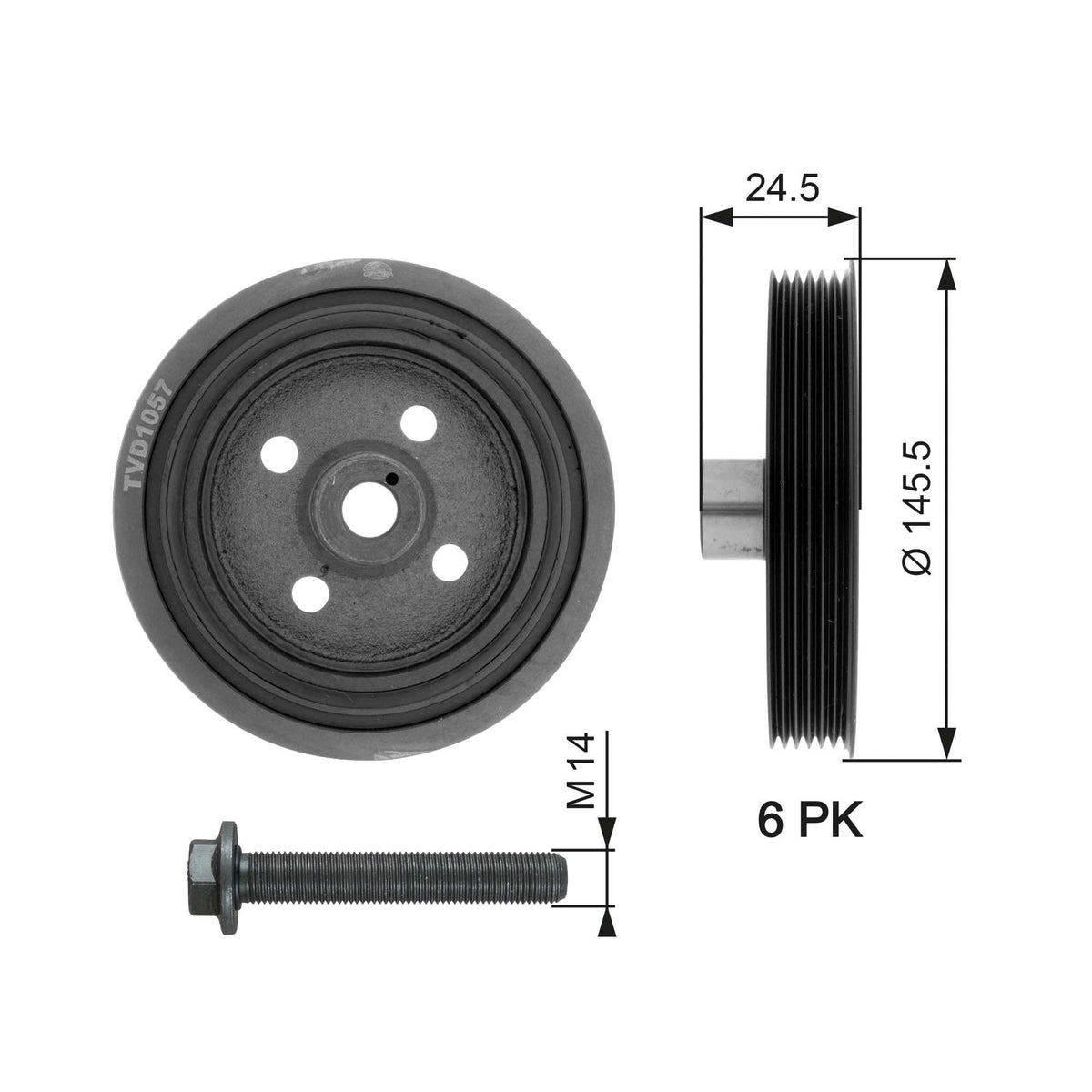 Gates TVD1057A Crankshaft Pulley Connect 1.8 TDCi 75Ps / 110Ps Focus 01 > 04 C Max 07 / > 1,8Tdi