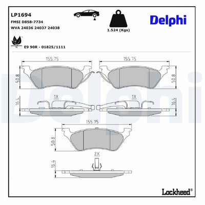 Delphi LP1694 Rear Brake Pad Chrysler Voyager IV 2.4/2.5/3.3 00-08 — Brake Pads