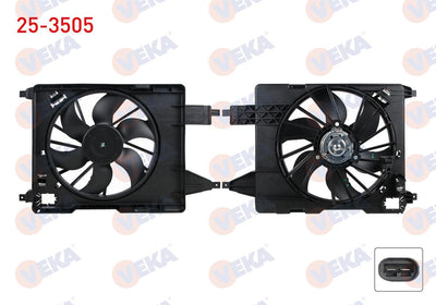 Veka 25-3505 Fan Motor Su Radiator with Shroud Single with Fan Renault Megane II (Bm0 / 1,Cm0 / 1) 1.5 dCi M-T Ac + 2002-2008