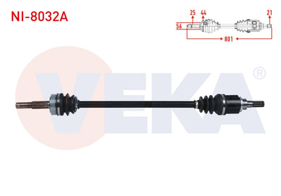 Veka NI-8032A Complete Axle Left-Right Rear Nissan Qashqai (J11) 1.6 dCi 4X4 with ABS 44 Outer Len — Axles, CV Joints & Boots
