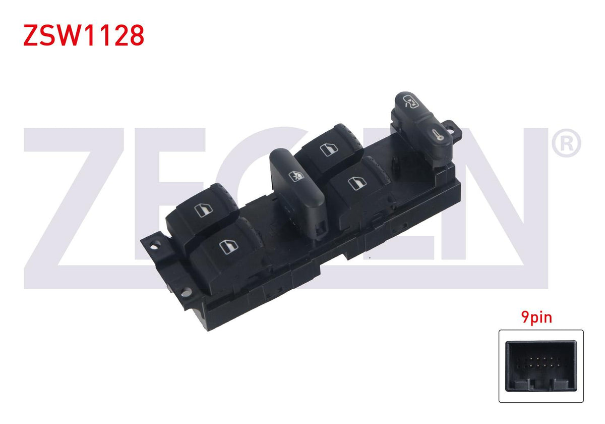 Zegen ZSW1128 Glass Release Switch Group Rear Glass Release Lock Resımlı 9 Pin Golf IV-V-Passat-Bora-Leon — Switches & Relays