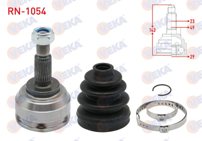Veka RN-1054 CV Joint Left-Right Front Outer 23X29x49 Length 143mm Renault Clio III 1.5 dCi M-T 20 — Axles, CV Joints & Boots