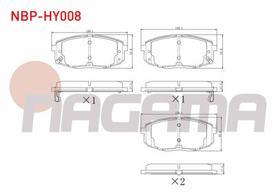 NAGAMA NBP-HY008 Brake Pad Front with Wear Indicator Hyundai i30 1.6i 2007-2011 / i30 1.6 CRDi 2007-2011 / i30 1.6 CRDi 2011-/ Kia Ceed 1.6 CRDi 90 Hp 2006-2012 / Ceed 1.6i 115 Hp 2006-2012 / Carens II 2