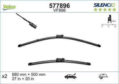 Valeo 577896 Silencio X-Trm Flat Blade Vm896 (X2) (650 + 500 mm) Audi Q7 (06 / 2015 /)