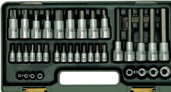 Proxxon 23290 1/4"-1/2" Torx and Hex Socket Set with Ratchet (42 pcs)
