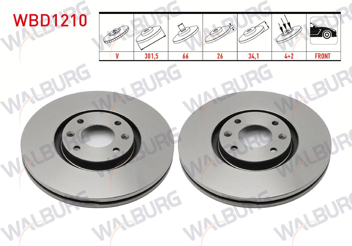 WALBURG WBD1210 Brake Disc Front Air 4 Bjn 301, 5X26x66x34 and 2 more models — Brake Rotors & Drums