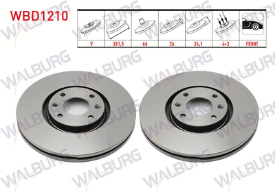 WALBURG WBD1210 Brake Disc Front Air 4 Bjn 301, 5X26x66x34 and 2 more models — Brake Rotors & Drums