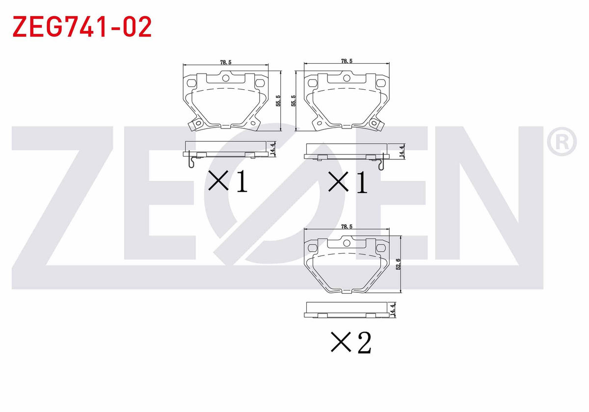 Zegen ZEG741-02 Brake Pad Rear with Wear Indicator Toyota Yaris (_Cp10) 1.0i 1999-2005 / Yaris (_Cp10) 1.3i 1999 — Brake Pads