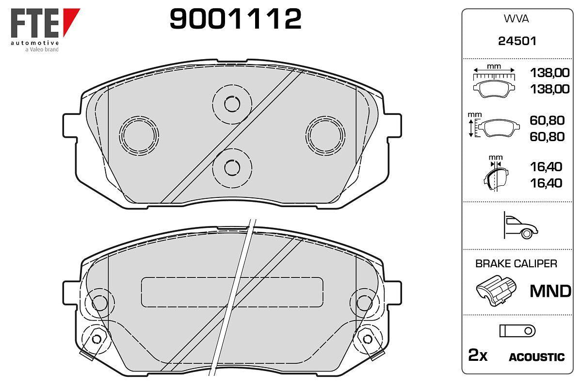 Fte 9001112 Front Brake Pad Hyundai Tucson 2015-> Ix35 10-> Sonata 2014-> I40 11-> Kona 1.6 T-GDI 2016-> Kia So — Brake Pads