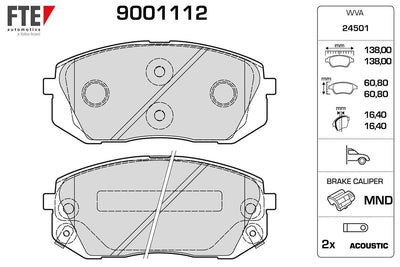 Fte 9001112 Front Brake Pad Hyundai Tucson 2015-> Ix35 10-> Sonata 2014-> I40 11-> Kona 1.6 T-GDI 2016-> Kia So — Brake Pads