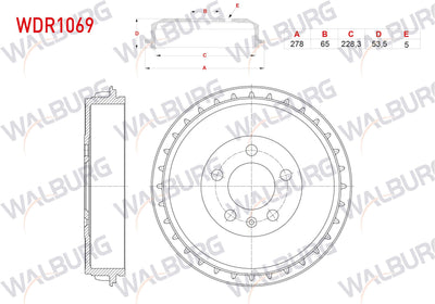 WALBURG WDR1069 Brake Drum Rear 5 Hole 278X65x228,3X53 — Brake Rotors & Drums