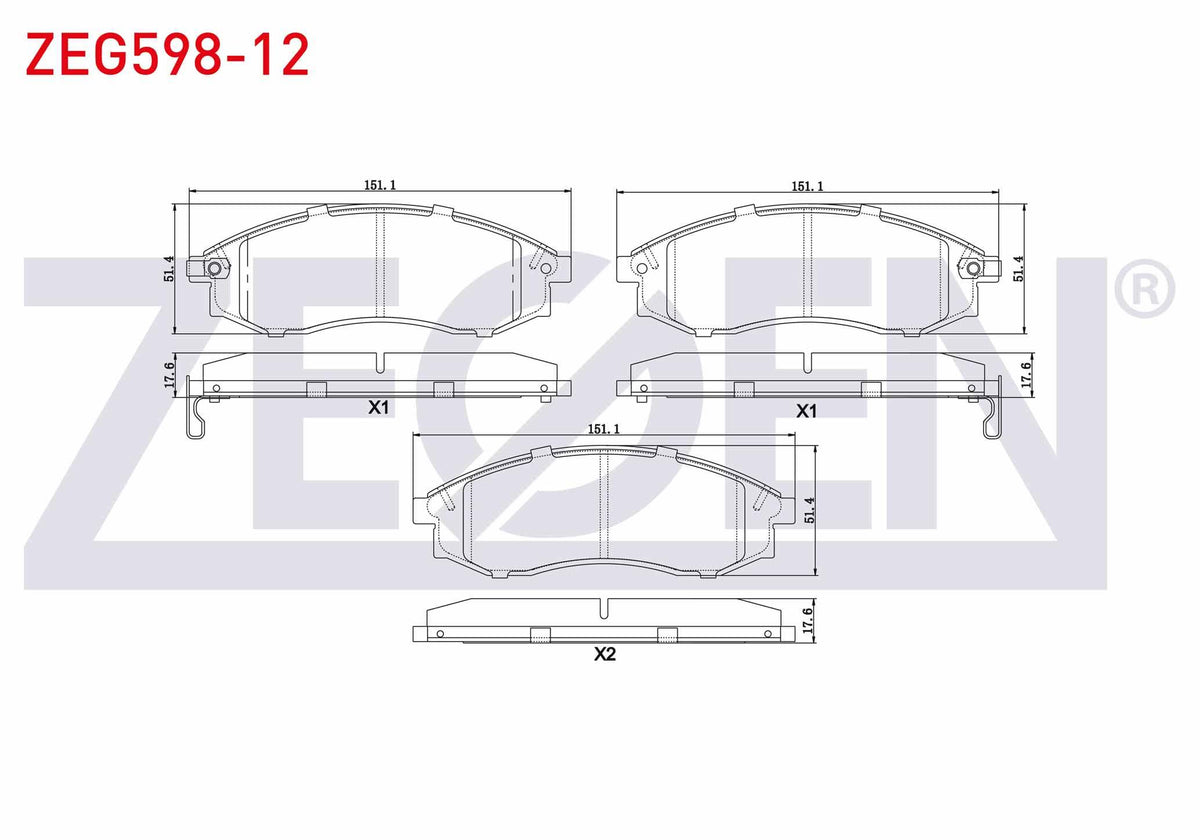 Zegen ZEG598-12 Brake Pad Front with Wear Indicator Cable Drilled Mitsubishi L 200 (K3t, K2t and 3 more models — Brake Pads