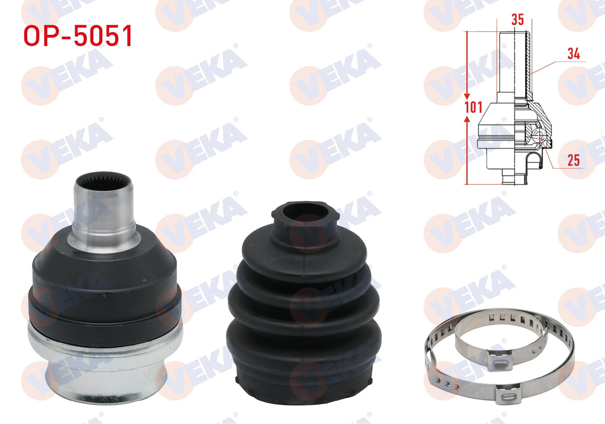 Veka OP-5051 CV Joint Right Front Inner Opel Astra H 1.3 CDTi 34X25x35 Length 101 mm 2004-2010 — Axles, CV Joints & Boots