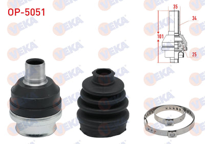 Veka OP-5051 CV Joint Right Front Inner Opel Astra H 1.3 CDTi 34X25x35 Length 101 mm 2004-2010 — Axles, CV Joints & Boots