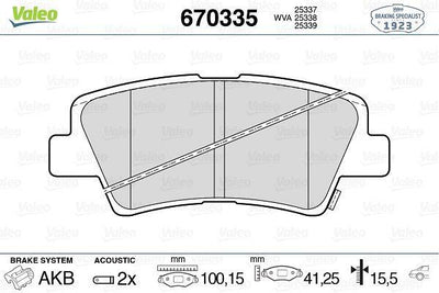 Valeo 670335 Brake Pad Rear Hyundai Accent Blue/Elantra/i20/i30/i40/Tucson/Sonata — Brake Pads