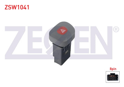 Zegen ZSW1041 Flasher Switch 8 Pin Red Light Renault Clio II 1998-2005 — Switches & Relays