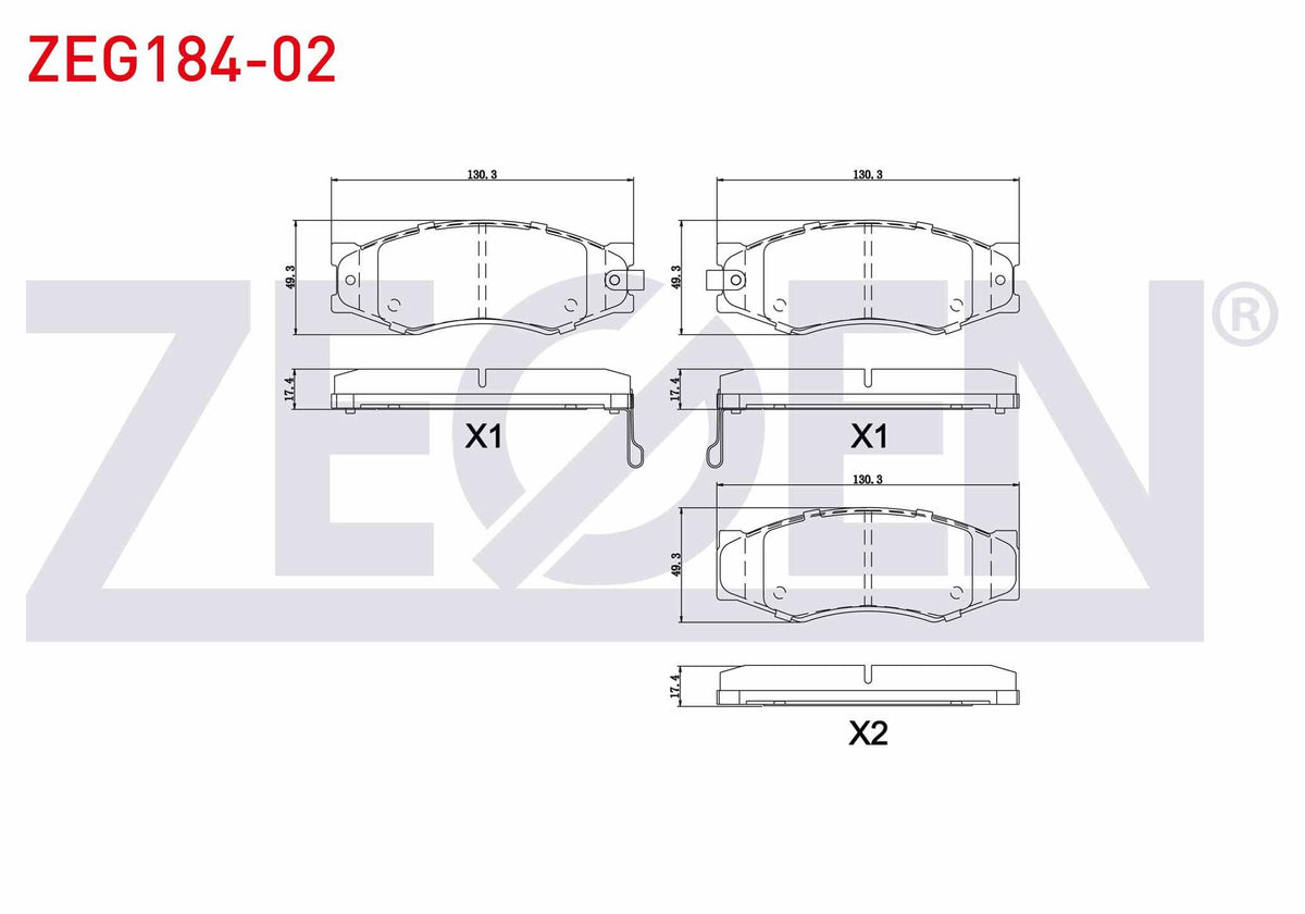 Zegen ZEG184-02 Brake Pad Front with Wear Indicator Nissan Navara (D22) 2.5 dCi 1997-2004 / Pick Up (D21) 2.5 D — Brake Pads