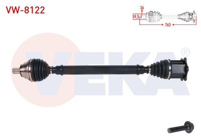 Veka VW-8122 Complete Axle Right Front Length 763mm VW Golf VII (5G1) 2.0 TDI A-T DSG 13-/ Passat — Axles, CV Joints & Boots