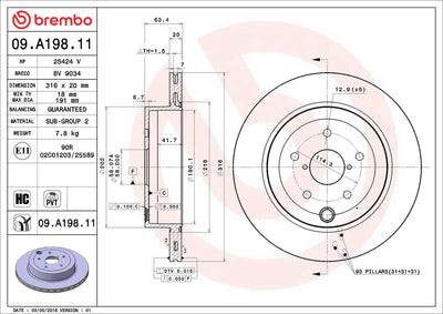Brembo 09.A198.11 Brake Disc Rear UV Coated Subaru — Brake Rotors & Drums