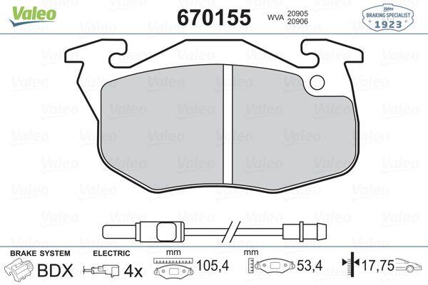 Valeo 670155 Brake Pad Front Peugeot 106-306 1.4-1.5D R9 R11 R18 R19 R21 Clio I — Brake Pads