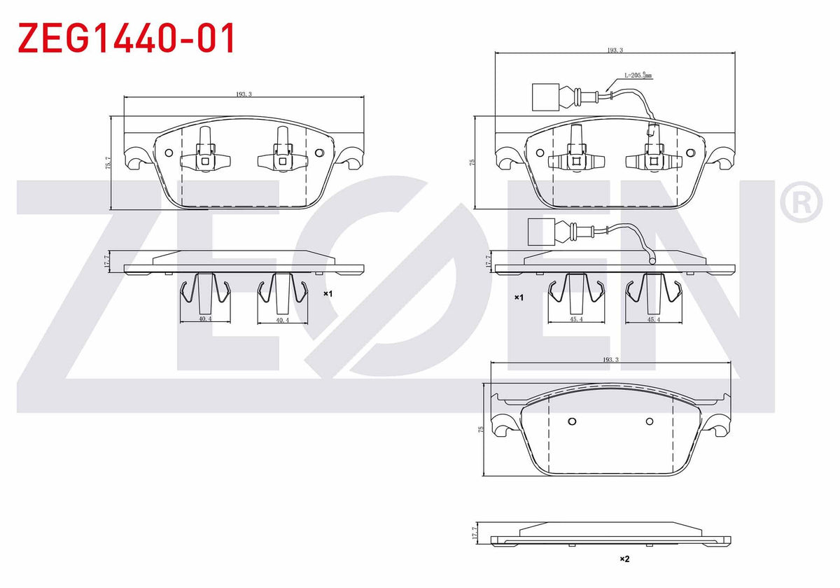 Zegen ZEG1440-01 Brake Pad Front with Connector Volkswagen Transporter VI 2.0 TDI 102 Hp 2009-/ Transporter VI 2.0 TDI BiTDI 180 Hp 2009-/ Transporter VI 2.0 TDI 140 Hp 2009