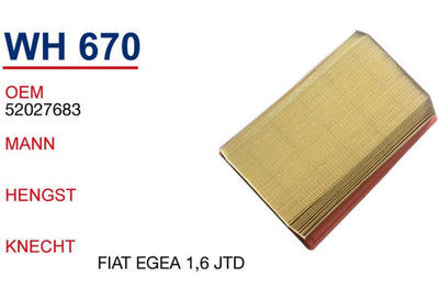 Wunder Fiat Egea 2015- 1.3 1.6 Diesel Air Filter