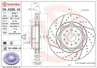 Brembo 09.A299.43 Brake Disc Front Dual Cast Maserati | Set of 2