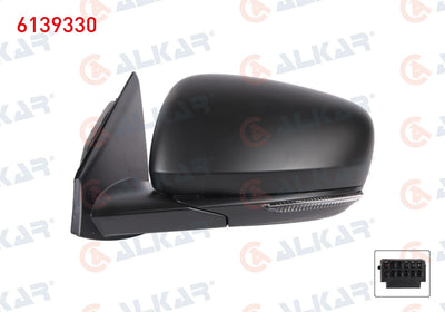 Alkar 6139330 Outer Rear View Mirror Left Electric Heated Aspheric Primed with Turn Signal 7 Pin — Tail, Signal & Reflectors