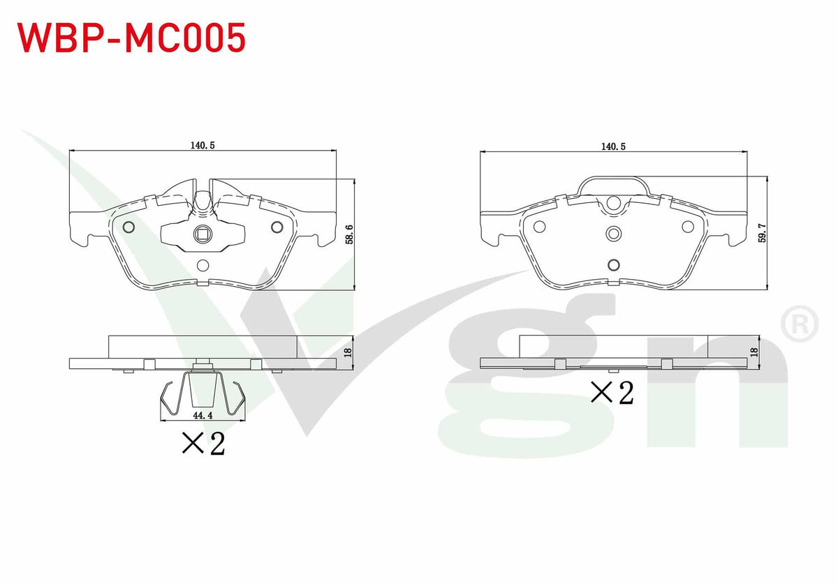 WGN WBP-MC005 Brake Pad Front Mini (R50,R53) Cooper 1.6 18.30mm 2001-2006