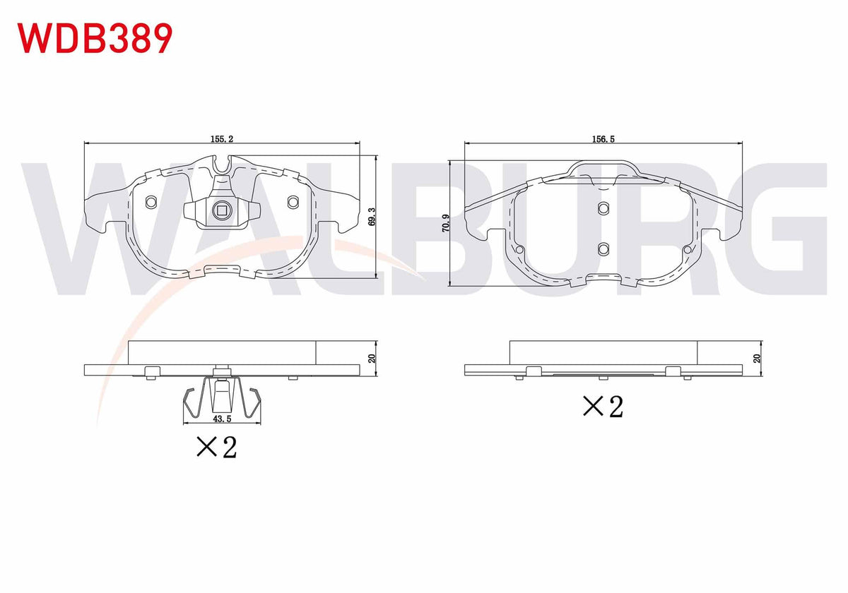 WALBURG WDB389 Brake Pad Front Opel Vectra C 1.6 16V 2002-2008 / Vectra C 1.9 CDTi 2002-2008 / Vectra C 2.0 DTi — Brake Pads