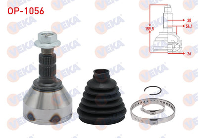 Veka OP-1056 CV Joint Left-Right Front Outer Opel Insignia 1.6 T 30X26x53.8 Length 160mm 2008 — Axles, CV Joints & Boots
