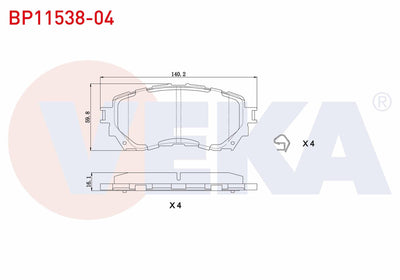 Veka BP11538-04 Brake Pad Front Mazda 6 (Gj,Gh) 2.0 2013-/ 6 (Gj,Gh) 2.2 D 2013