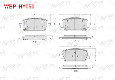 WGN WBP-HY050 Brake Pad Front with Wear Indicator Hyundai Santa Fe 1.6 T-GDI-2.2 CRDi 2020-/ Kia Sorento 2.2 CRD — Brake Pads